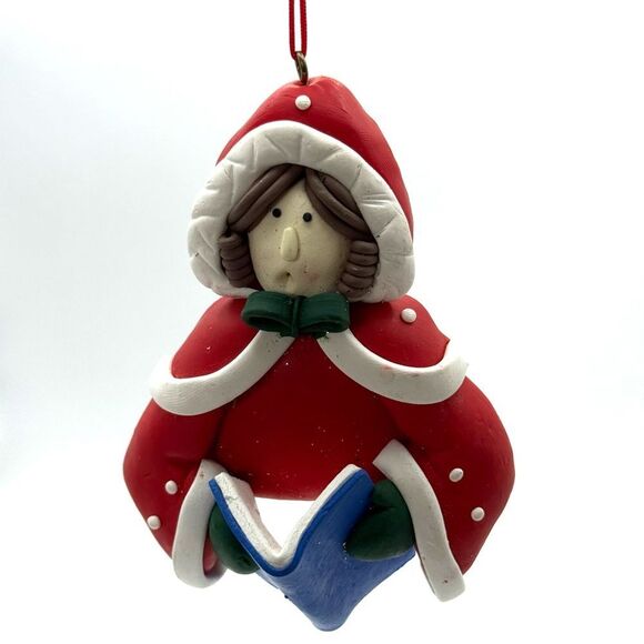 CUTE! Molded Clay 3D Christmas Ornament Caroler Singing - Picture 1 of 5